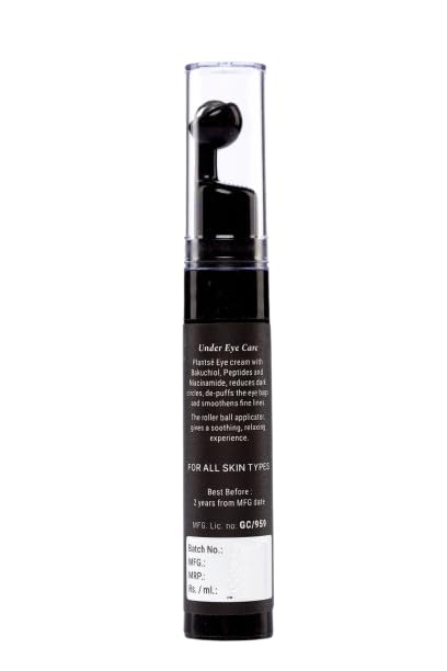Plantsē under Eye Cream I with Bakuchiol, Peptides, and Niacinamide I Vegan, Natural I Reducing Dark Circle Puffiness & Fine Lines I with Massage Roller I for Men & Women with All Skin Type - 15ml