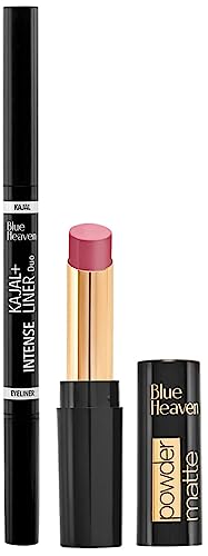 Blue Heaven Intense Duo Kajal + Eyeliner, Black(0.55ml+0.30gm) & Blue Heaven Powder Matte Lipstick Mocha Madness