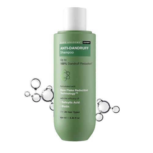 Bare Anatomy Anti Dandruff Shampoo | Reduces Up to 100% Dandruff and Strengthens Hair | Derma Approved Shampoo with Salicylic Acid & Biotin | Helps Remove Flakes and Itching | Shampoo For All Hair types | For Women And Men | 100ml