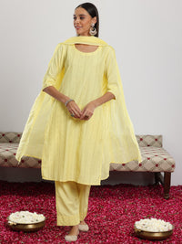 Yellow Self Design Silk Blend Straight Suit with Dupatta