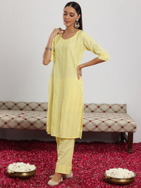Yellow Self Design Silk Blend Straight Suit with Dupatta
