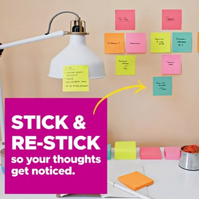 Post-It Super Sticky Notes, 4" X 6", Assorted Colors, Lined, 8 Pack, 800 Total Sheets
