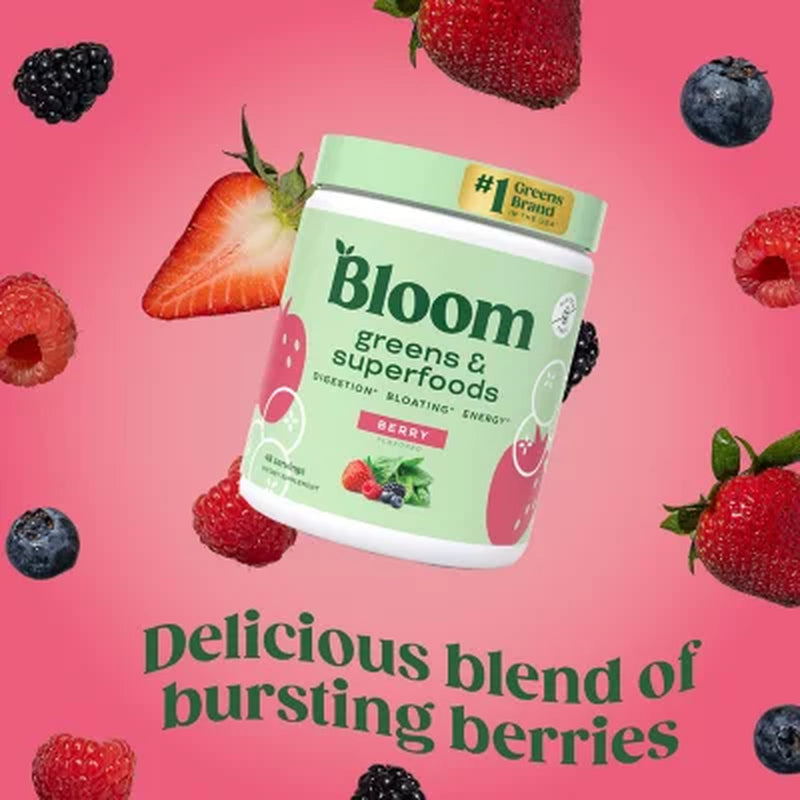 Bloom Nutrition Greens & Superfoods Powder, Berry, 0.5 Lbs.