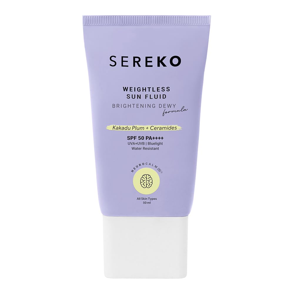 SEREKO Weightless Sun Fluid Sunscreen SPF50 PA++++, with Kakadu Plum & Ceramides powered by Hybrid UV Filters | Lightweight Matte | Water Resistant, No white Cast | All Skin Types 50ml