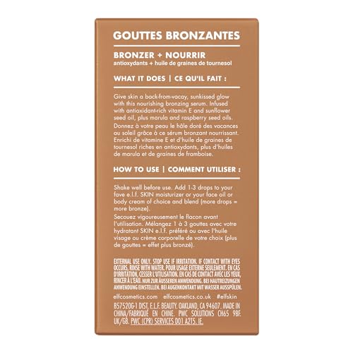 e.l.f. SKIN Bronzing Drops, Liquid Bronzer For Face & Skin, Creates A Sun-Kissed Glow, Infused With Vitamin E, Vegan & Cruelty-Free, Rose Gold
