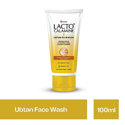 Lacto Calamine Ubtan Face Wash for Glowing Skin | Natural Face Wash with Sandalwood, Saffron, Neem, Almond & Turmeric | Exfoliating Facewash reduces Tan | Sulphate, Paraben Free | 100 ml Pack of 1