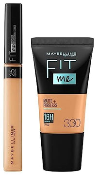 Maybelline New York Fit Me Full Coverage Concealer For Oily,All Skin Types,25 Medium,6.8Ml & New York Fit Me Matte+Poreless Liquid Full Coverage Foundation Tube,330 Toffee,18Ml,Pack Of 1