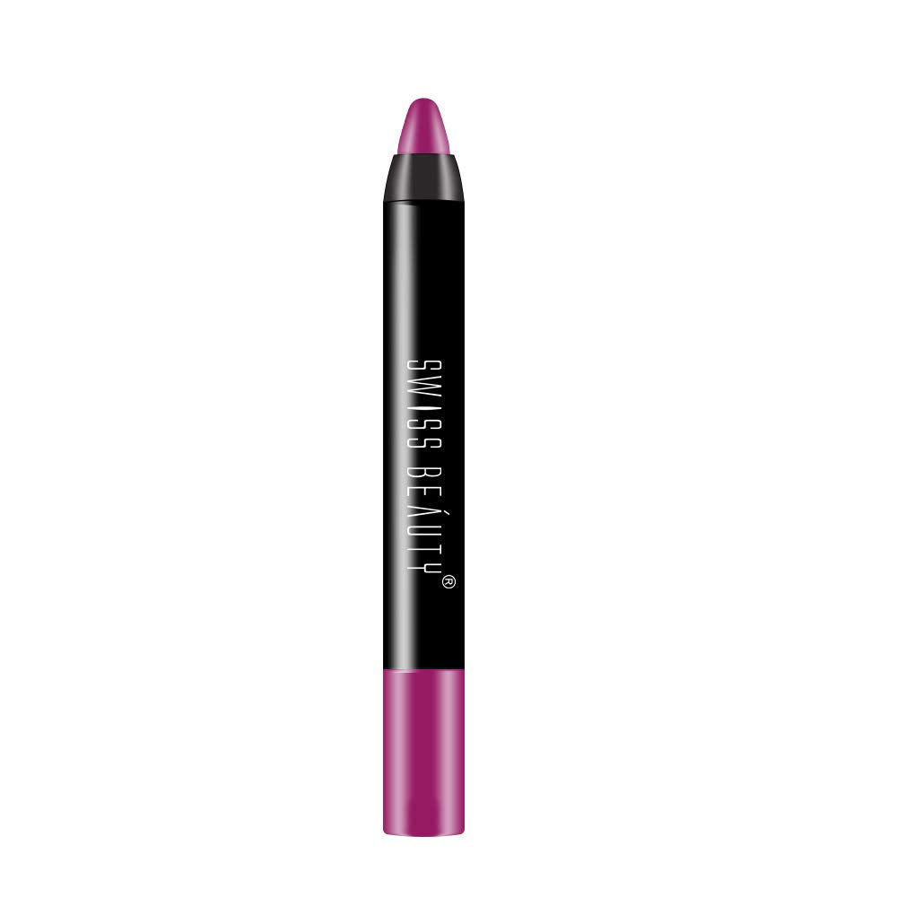 Swiss Beauty 12 Hrs. Stay Matte Lip Crayon, Plum Pink, 3g - Long Lasting, Waterproof, Super Stay, Matte Finish Lip Crayon, Long Wear, Crayon Lipstick
