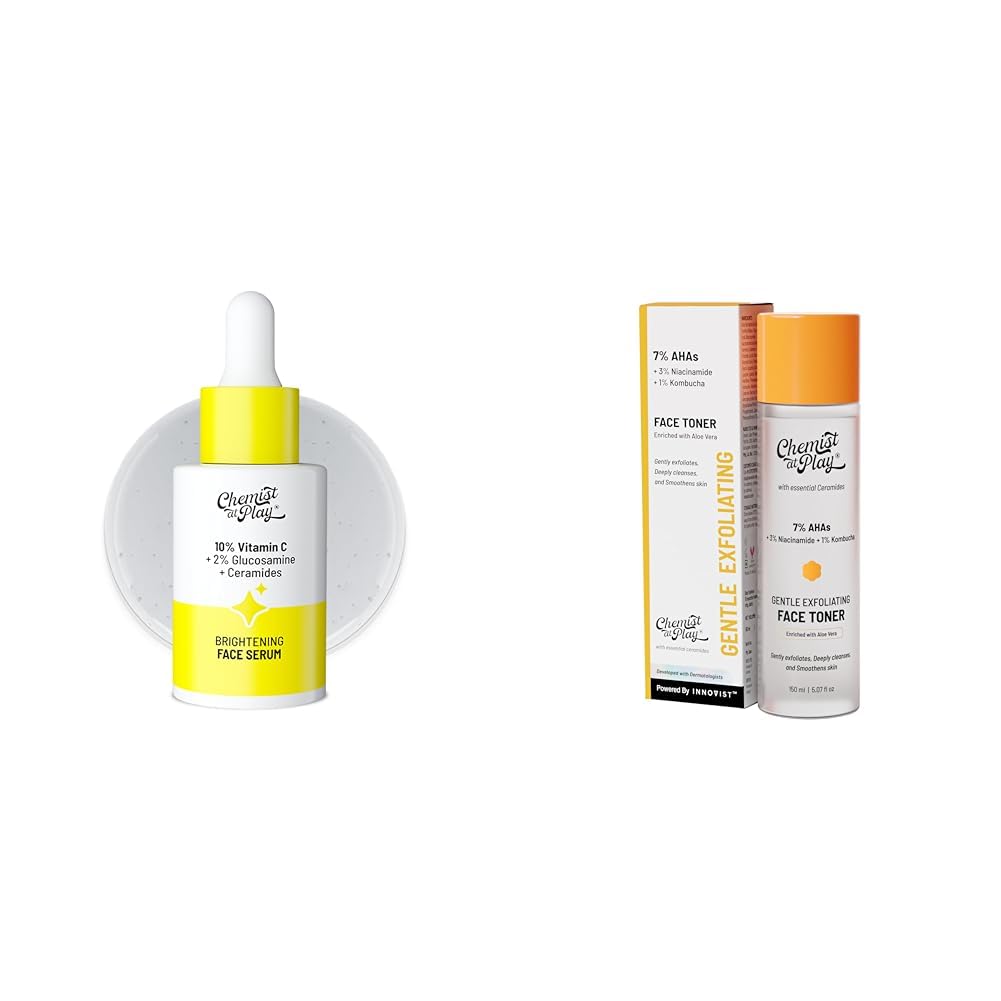 Chemist At Play 10% Vitamin C Face SerumFor All Skin Types 30ml + Glycolic Acid Face Toner for Gentle Exfoliation & Skin Hydration| 150ml