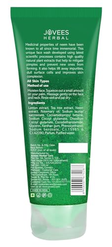 Jovees Herbal Neem Face Wash For Clear Skin with Neem & Tea Tree Ext | Gentle For Oily & Acne-Prone Skin | Controls Oil, Pimples and Dark Spots | Acne Control Cleanser For All Skin Type - 50ml