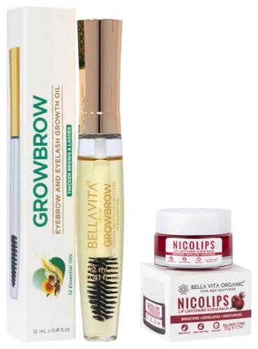 Bella Vita Organic Lip Scrub Balm Brightening Dark Chapped Lips - Smoker Growbrow Eyelash Lashes & Eyebrows Hair Growth Serum With Castor Onion Oil & Vitamin E 12 ML