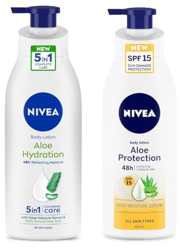 Nivea Aloe Protection Spf 15, Summer Body Lotions For Men And Women For All Skin Type 400ml&Nivea Body Lotion, Aloe Hydration, With Aloe Vera For Instant Hydration In Summer, For Men & Women, 400 ml