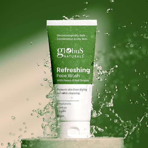 Globus Naturals Refreshing Face Wash with Peach & Red Grapes, For anti aging and moisturising, Suitable for Combination & Oily Skin 50gm, Set of 2