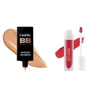 MARS BB Cream Lightweight Foundation | Blendable BB Cream for Women(30 ml) (Tan) Matte Liquid Lip Color | Long Lasting | Non-Transfer & Waterproof Lipstick for Women (4.5 ml) (21-Red Luck)