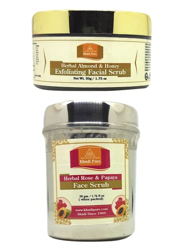 Khadi Pure Almond Honey (50g) & Rose Papaya Face Scrub, 50 g (Pack of 2)