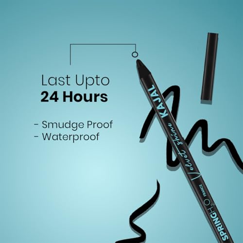 Spring H2O Velvet Shine Kajal Pencil Intense Black | With Avacado Oil and Vitamin E | Longlasting Waterproof and Sumdgeproof | Suitable for Sensitive Eyes | Includes Sharpener- 1.5gm