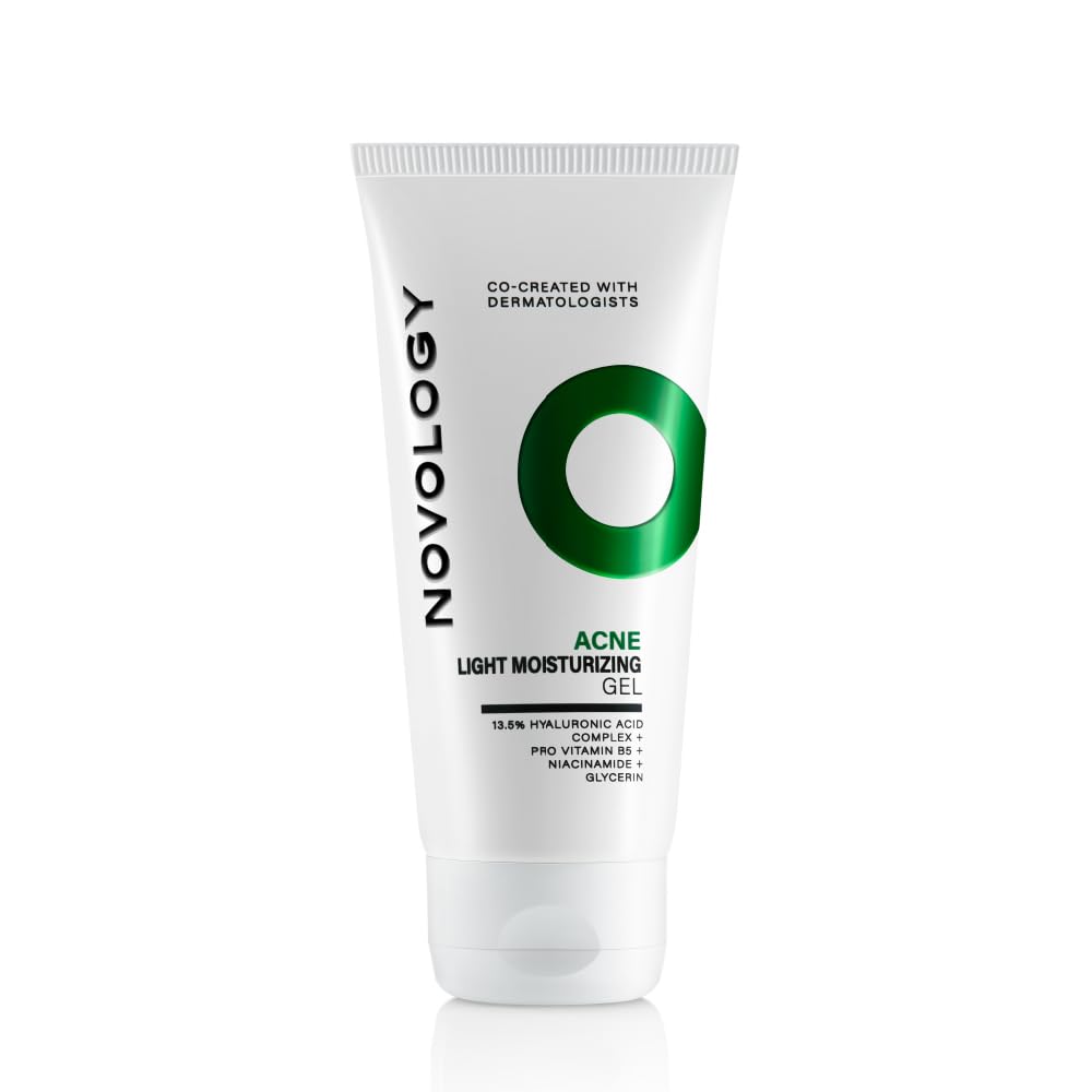 Novology Acne Light Moisturizing Gel with Hyaluronic Acid, Glycerin, Pro-Vitamin B5 & Niacinamide | For Oily, Acne Prone Skin| Non-Sticky Hydration for upto 100 hours | 50 g