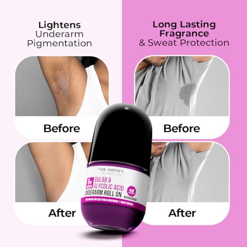 Dr. Sheth’s Gulab & Glycolic Acid Underarm Roll-On | 6% Actives | 48-Hours Odor Protection | AHA Based | Aluminum & Alcohol Free | Sweat Control & Fades Pigmentation | Floral Fragrance | For Men & Women | 50 ml