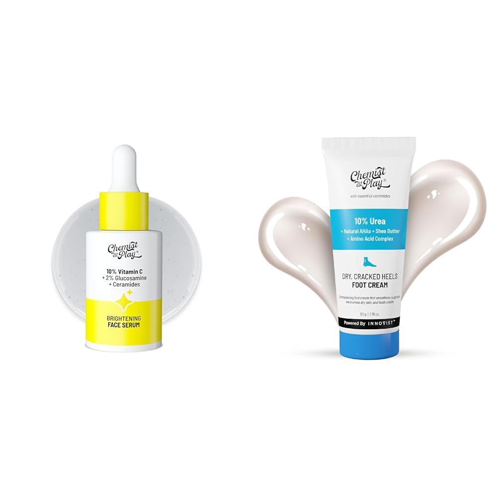 Chemist At Play 10% Vitamin C Face SerumFor All Skin Types 30ml + Foot Cream for Cracked Heels & Diabetic Foot Lightweight | 50g