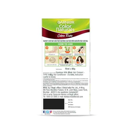 Garnier Color Naturals Crème hair color, Shade 6.60 Intense Red, 70ml + 60g (Pack of 2)
