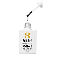 Bolt Bee 6-in-1 Glue 15ml – Base Coat, Nail Glue, Strengthener, Self-Leveling Gel, Slip Solution & Blooming Gel – Soak Off UV/LED Multi-Functional for Nail Art & Extensions