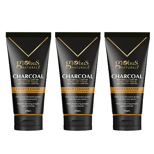 Globus Naturals Anti Pollution & Anti Acne Charcoal Peel Off Mask, Detoxifying Face mask, Fights Pollution and De-Tans skin, For Men with Oily & Acne Prone Skin, 100 gms, Pack Of 3