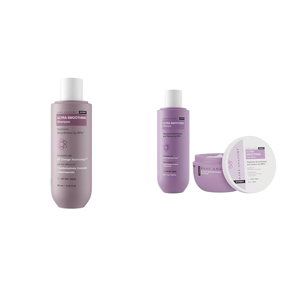 Bare Anatomy Ultra Smoothing Shampoo for Dry and Frizzy Hair | SLS & Paraben Free | Vegan | For Men & Women | 250ml Ultra Smooth Shampoo + Hair Mask 250ml