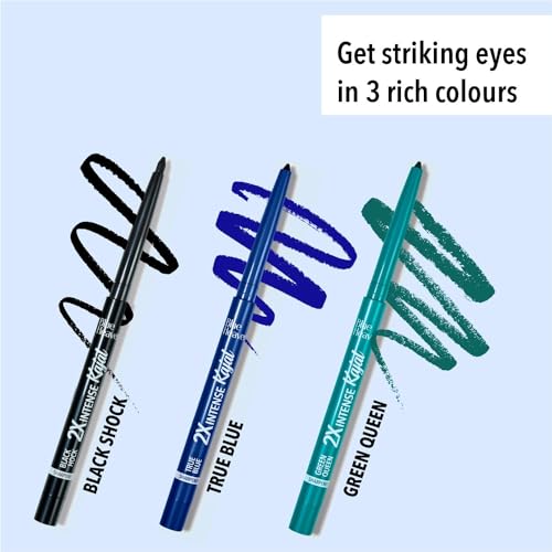 Blue Heaven 2X Intense Kajal Combo Green Queen And True Blue | With Soothing Aloe Vera | Upto 24Hr Stay | Long Lasting And Smudge Proof Pencil | Matte Finish| Pack Of 2 | 0.30G Each, Multicolor