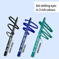 Blue Heaven 2X Intense Kajal Combo Green Queen And True Blue | With Soothing Aloe Vera | Upto 24Hr Stay | Long Lasting And Smudge Proof Pencil | Matte Finish| Pack Of 2 | 0.30G Each, Multicolor