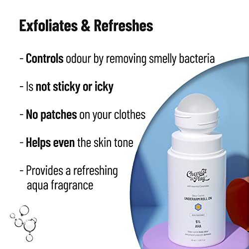 Chemist at Play Under-Arm Roll On With 4% Lactic Acid & 1% Mandelic Acid, Prevents Odour, Brightens Skin & Exfoliates Underarm, Aqua Fragrance For Unisex, 40ml (Pack Of 3)