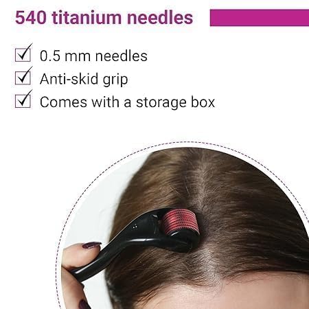 Derma Roller for Hair Growth and Facial Skin-Stimulates Hair Follicles & Reduces | Improves Scalp Health | 0.5mm Size | 540 Titanium Needles (Facial Roller/hair Roller)