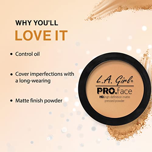 L.A GIRL HD Pro Face Pressed Powder, 8 Hr Long Stay, Smooth, Blendable, Smudge Proof, Water Proof, Matte, Classic Tan-7g