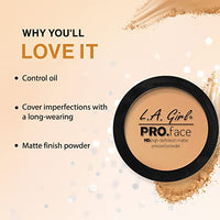 L.A GIRL HD Pro Face Pressed Powder, 8 Hr Long Stay, Smooth, Blendable, Smudge Proof, Water Proof, Matte, Classic Tan-7g