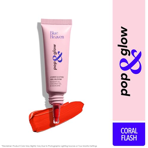 Blue Heaven Pop & Glow Eye & Cheek tint blusher for face makeup, Blush enriched with Rosehip and Coconut oil - Coral Flash, 12ml