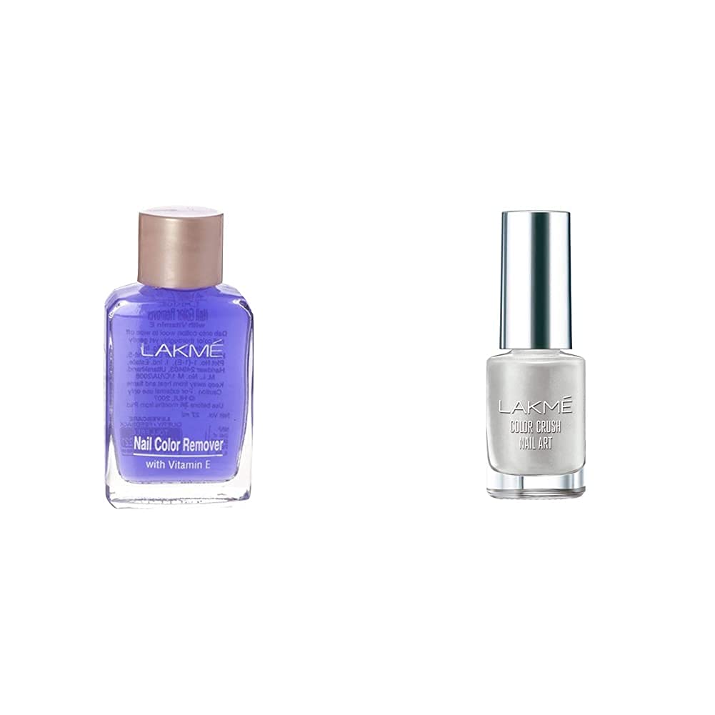 Lakmé Nail Color Remover, 27Ml & Lakmé Color Crush Nailart, M11 Classic Silver, 6 Ml