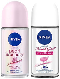 NIVEA Women's Deodorant Roll-On, Whitening Smooth Skin, 50Ml And Deodorant Roll On, Pearl & Beauty, 50Ml, 2 count