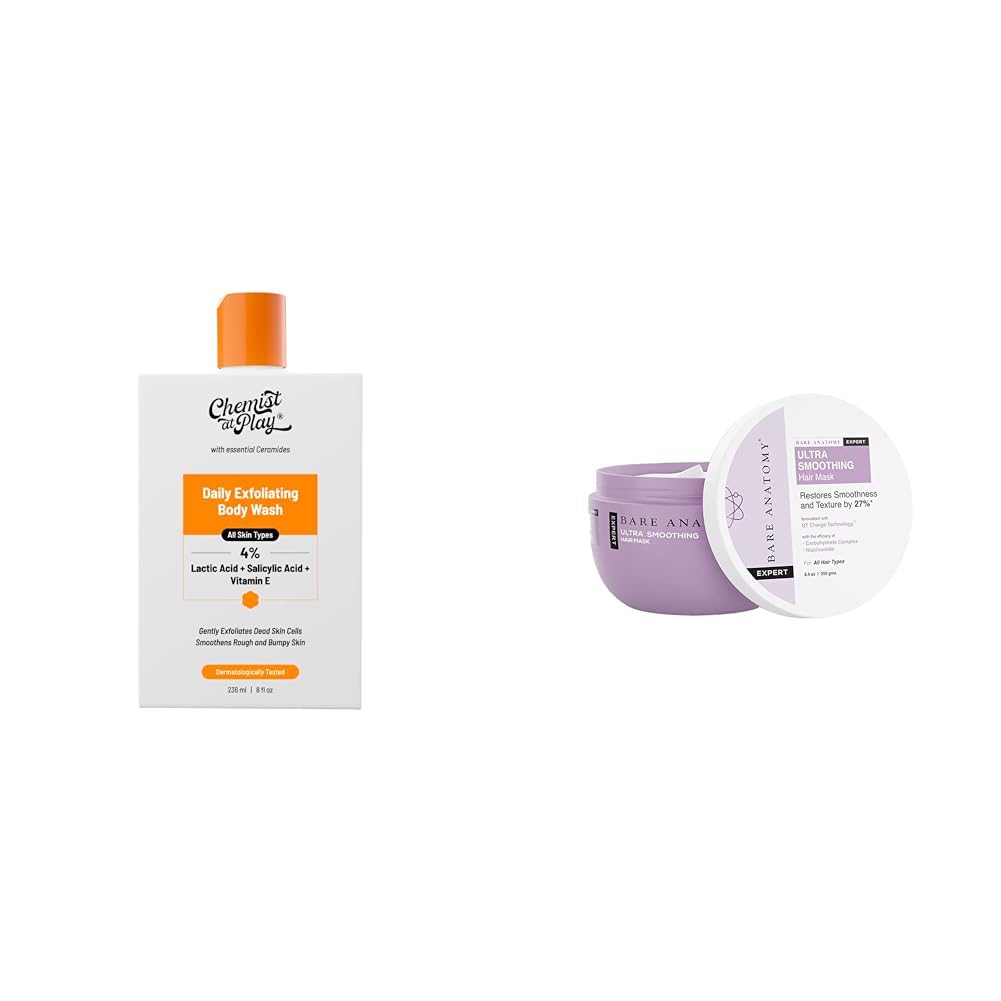 Chemist At Play 1% Salicylic Acid Exfoliating Body Wash 236ml and Bare Anatomy Ultra Smoothing Hair Mask For Dry & Frizzy Hair For Women & Men | 250ml