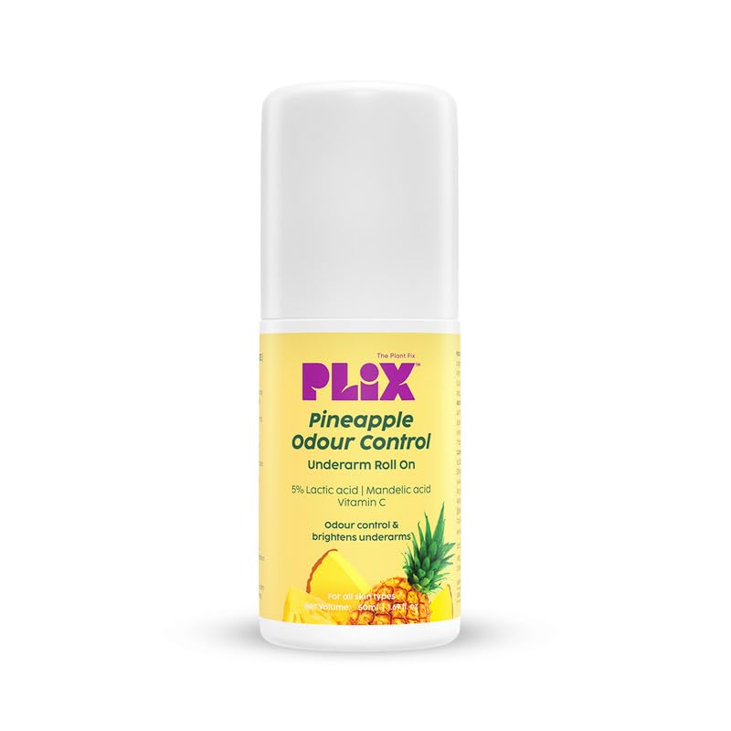 PLIX - THE PLANT FIX Pineapple Odour Control Underarm Roll-On (50Ml) With 5% Lactic Acid & 1% Mandelic Acid, Prevents Body Smell, Brightens Skin & Exfoliates Underarm, Alcohol Free - Lotion