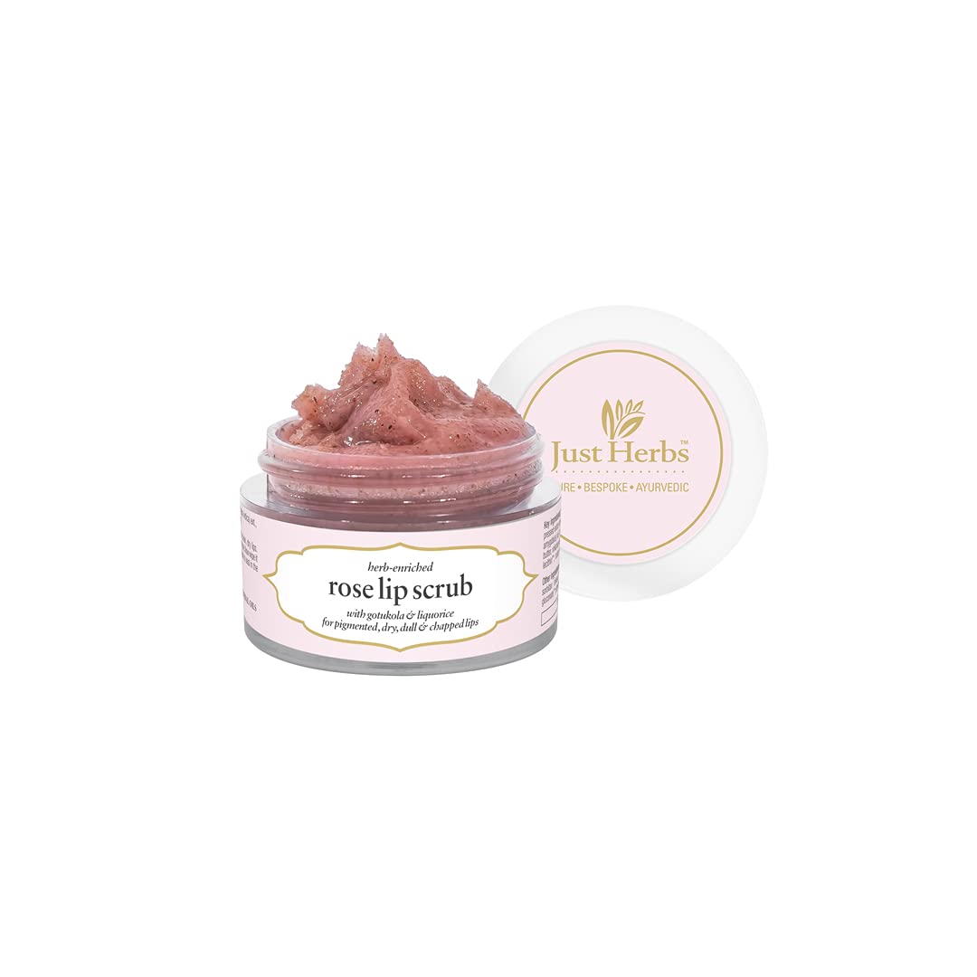 Just Herbs Ayurvedic Rose Lip Scrub For Dry & Just Herbs Tinted Lip Balm for Men and Women with SPF 20+ for Dark Lips to Lighten 4 g (Cherry) Combo