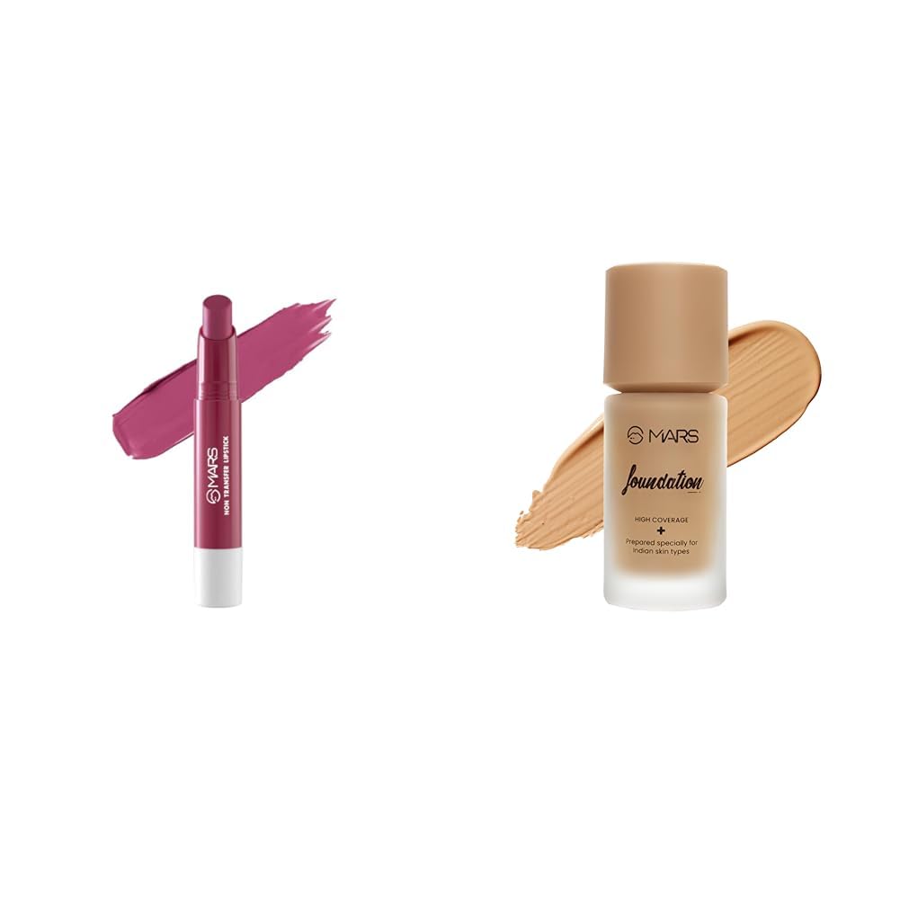 MARS Matte Super Stay Lipstick Waterproof Lipstick for Women (2.6 gm) (09-PARADISE) High Coverage All Skin Type Liquid Foundation | Blemish Free & Blendable Foundation for Makeup (40ml) (SHADE-6.5)