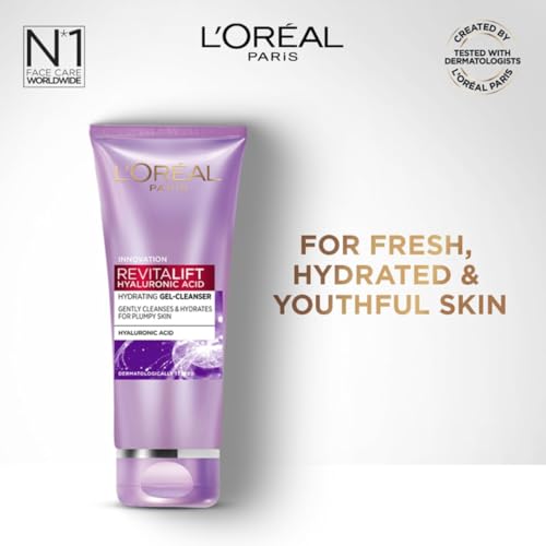 L’Oréal Paris Revitalift Serum, Hydrating and Plumping, With 1.5% Hyaluronic Acid, 15ml & Hyaluronic Acid Line Filling Water Cream 15ml & Revitalift Gel Cleanser 100 ml 3 Step Combo