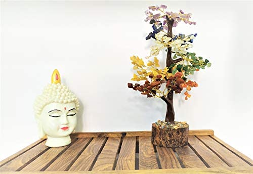 Seven Chakra Tree of Life, Crystal Tree for Positive Energy - Feng Shui Tree, Artificial Tree, Crystal Decoration, Money Tree, Handmade 7 Chakra Tree, Stone Tree, Healing Crystals, Spiritual Gifts 001 Seven Chakra (Golden Wire)