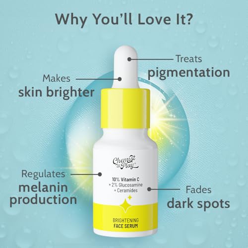 Chemist At Play 10% Vitamin C Face Serum | Brightens & Gives Glow | Fades Dark Spots | Treats Hyperpigmentation | Balances Melanin Production | Ethyl Ascorbic Acid & Glucosamine | For Oily, Combination, Sensitive Skin Types | Beginner Friendly & Highly St