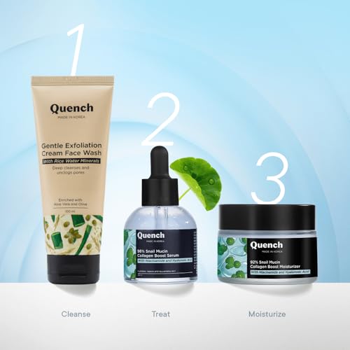 Quench 92% Snail Mucin Collagen Boost Moisturizer with Niacinamide & Hyaluronic Acid | 48 Hours Hydration | Formulated & Made in Korea | Makes Skin Dewy Soft & Plump | Fades Dark Spots (50ml)