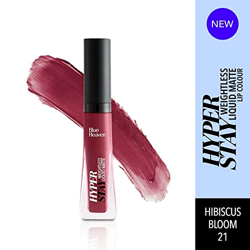 Blue Heaven Hyper Stay Weightless Liquid Matte Lipstick | Long-lasting & Smudge Proof | Non-Transfer Matte Lipstick for Women| Hibiscus Bloom-21 | 6ml
