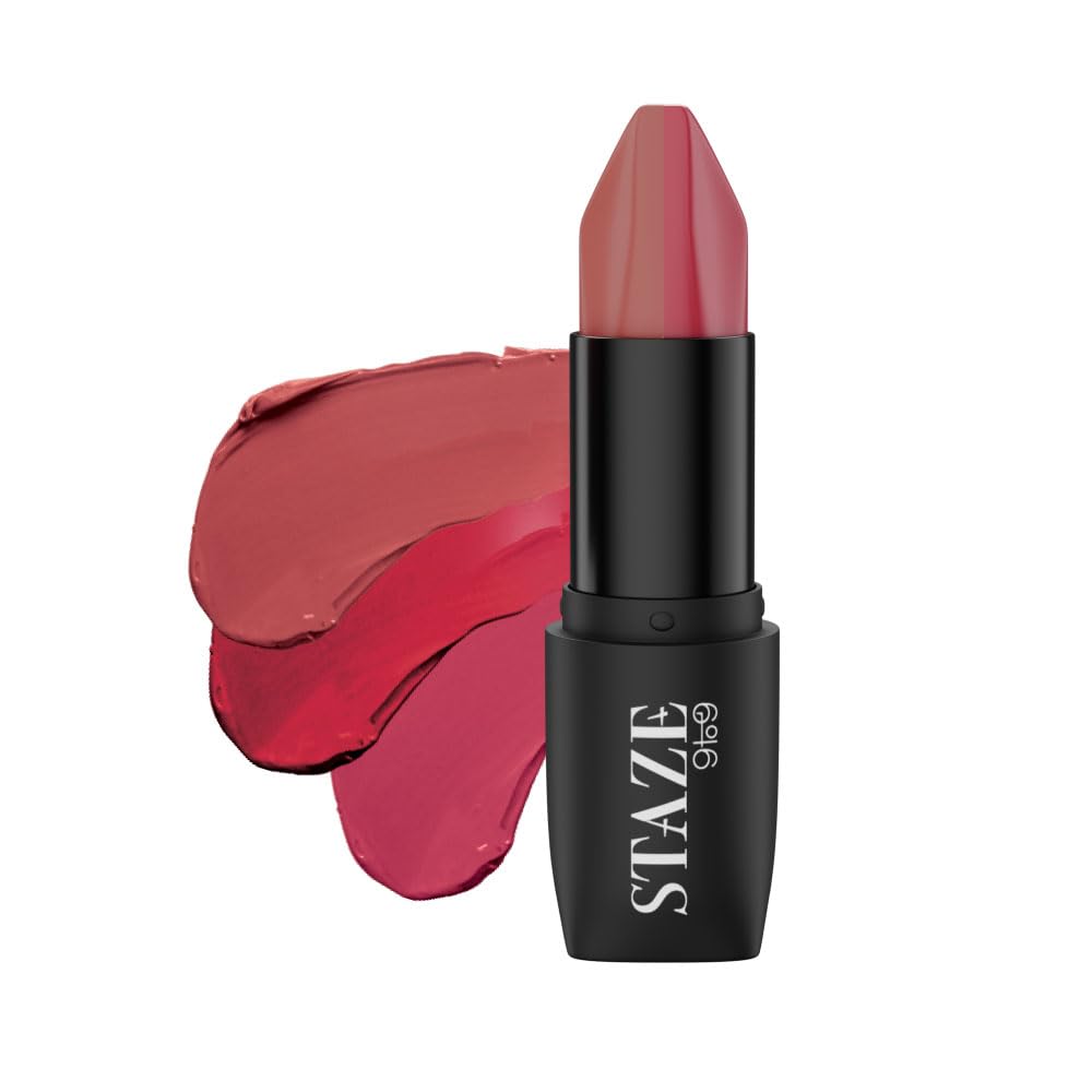 Staze 9to9 Triple Trouble Duo | 3 In 1 Lipstick Shade Caramel Rose + Brick Pink |12 Hrs Long Lasting Transfer-proof | Matte Finish Intense Color Payoff | Lightweight & Comfortable | 7.6 g