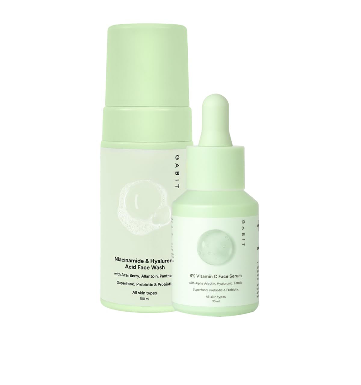 Gabit Radiant & Clear Skin Kit | With Niacinamide & Hyaluronic Face Wash, 8% Vitamin C & Alpha Arbutin Face Serum | Boosts Glow, Reduces Pigmentation & Dark Spots | Men & Women, All Skin Types, 130ml
