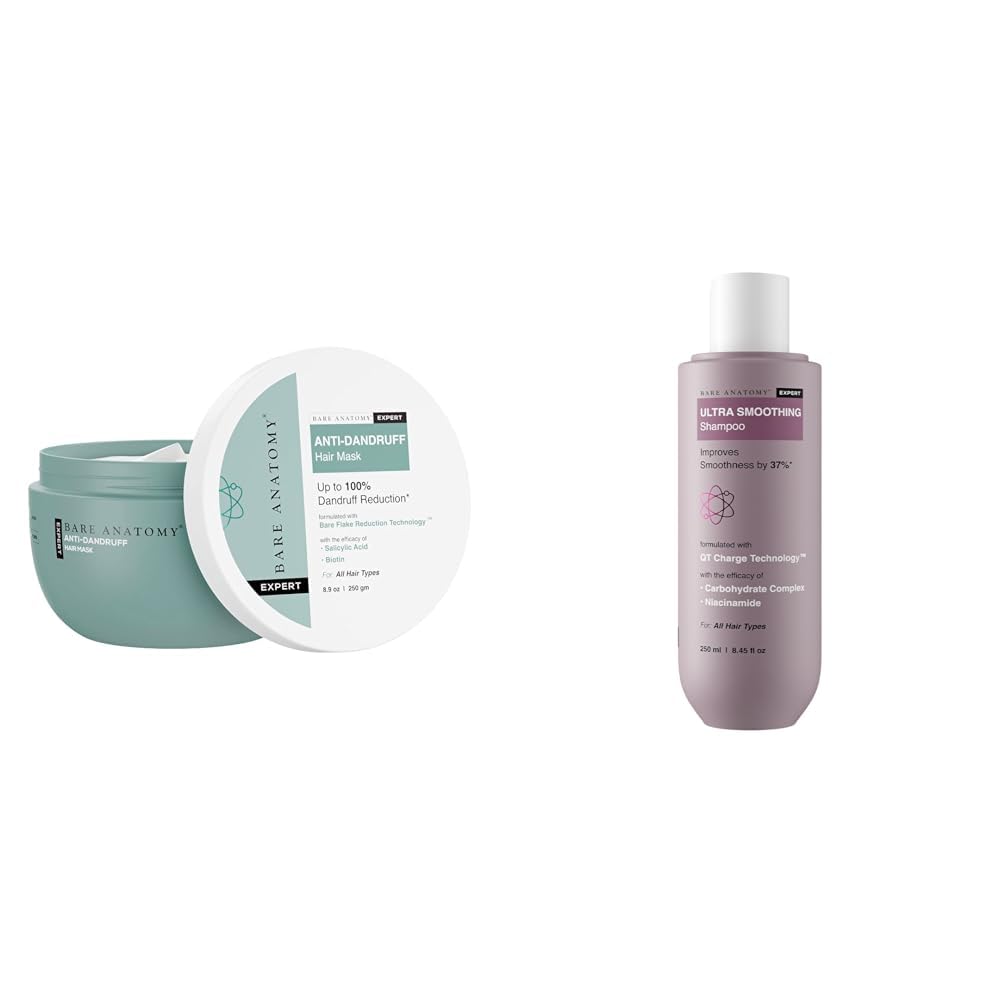Bare Anatomy EXPERT Anti-Dandruff Hair Mask | Targets Oily Scalp and Sheds Dry Flakes | 250g Ultra Smoothing Shampoo for Dry and Frizzy Hair | SLS & Paraben Free | Vegan | For Men & Women | 250ml