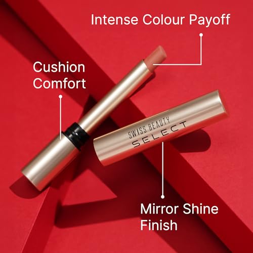 Swiss Beauty Select High On Shine Creamy Lipstick | With Mirror-shine finish | Enriched with Vitamin E | Shade- Red Mandate, 1g |