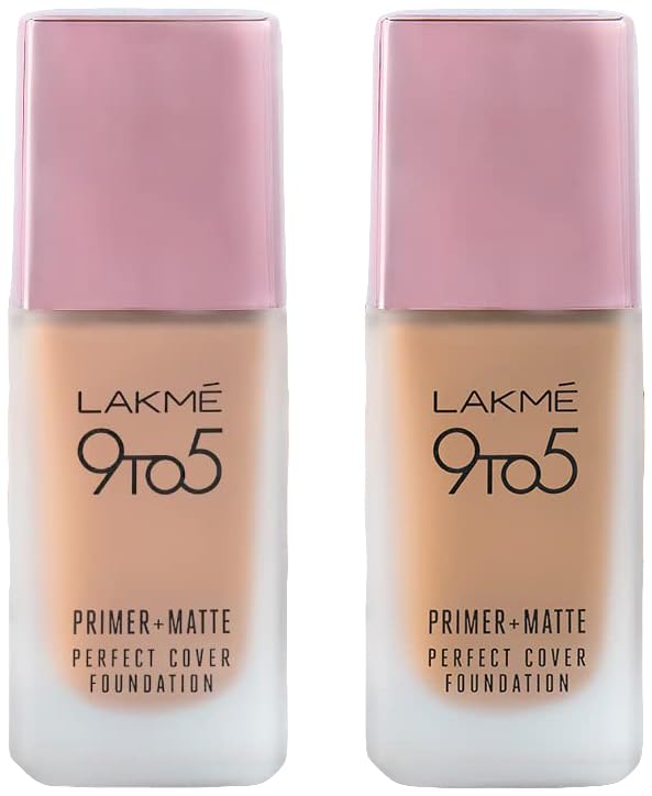 Lakmé 9 To 5 Primer + Matte Perfect Cover Liquid Full Coverage Foundation For All Skin Types & 9To5 Primer + Matte Perfect Cover Full Coverage Foundation For All Skin Types, Pack Of 1